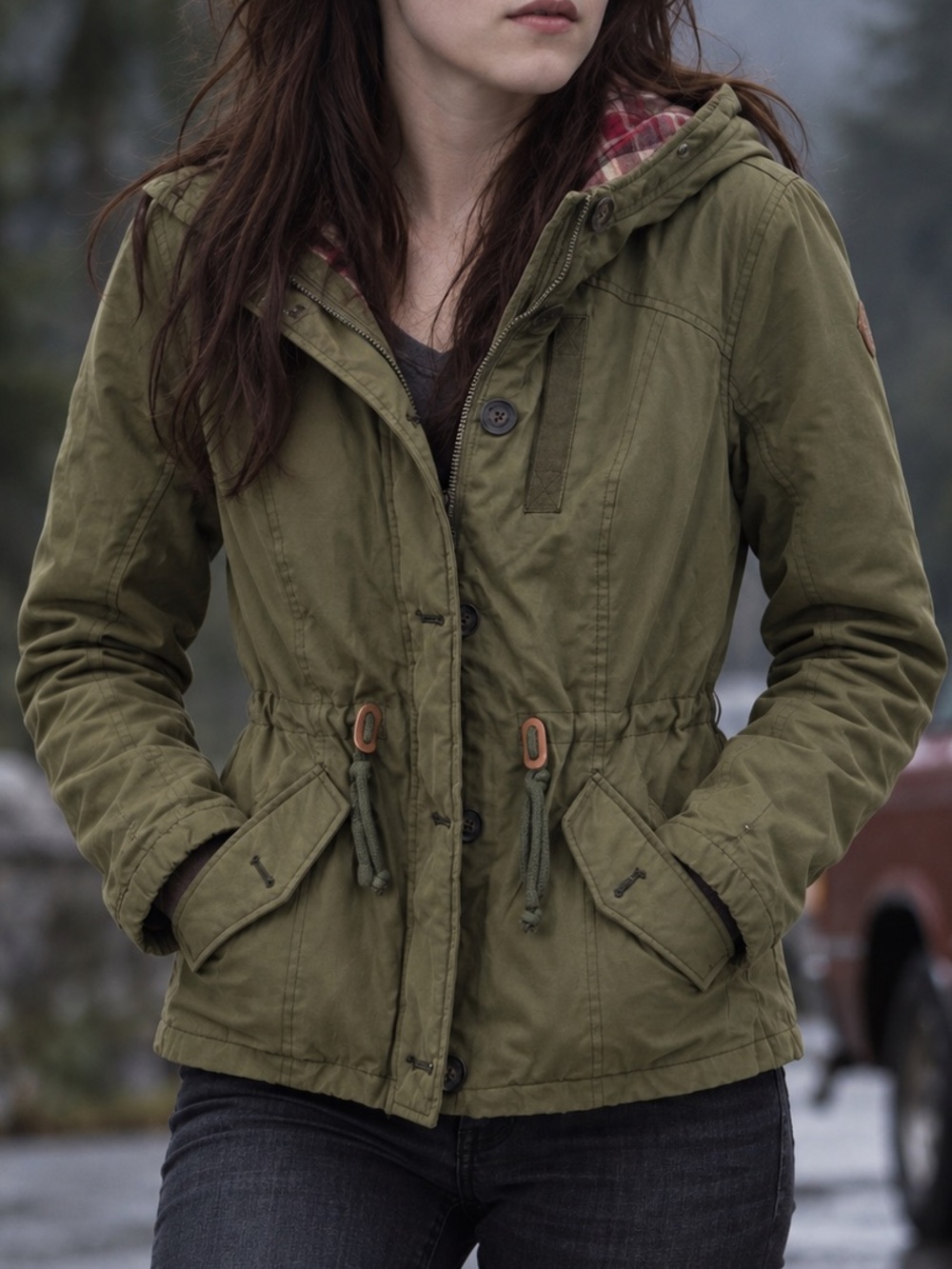 Hollister Y2K Style Green Military Field Flannel Jacket Coat Medium Bella Swan